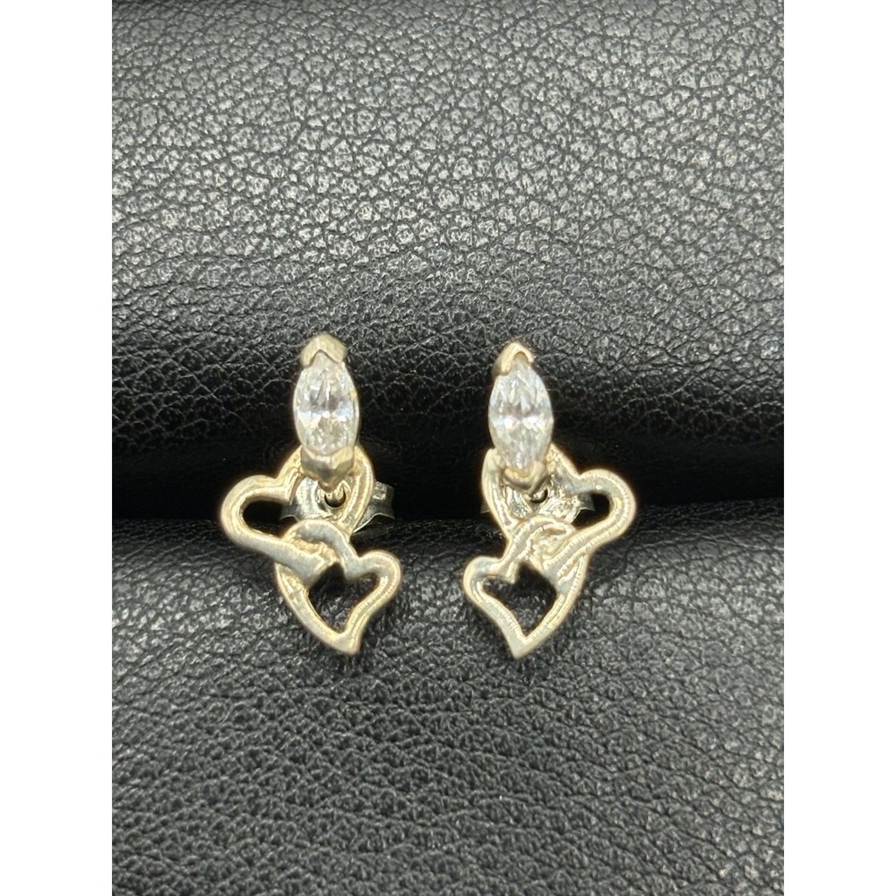 Vintage Sterling Silver Marquise Cubic Zirconia Heart Earrings G15